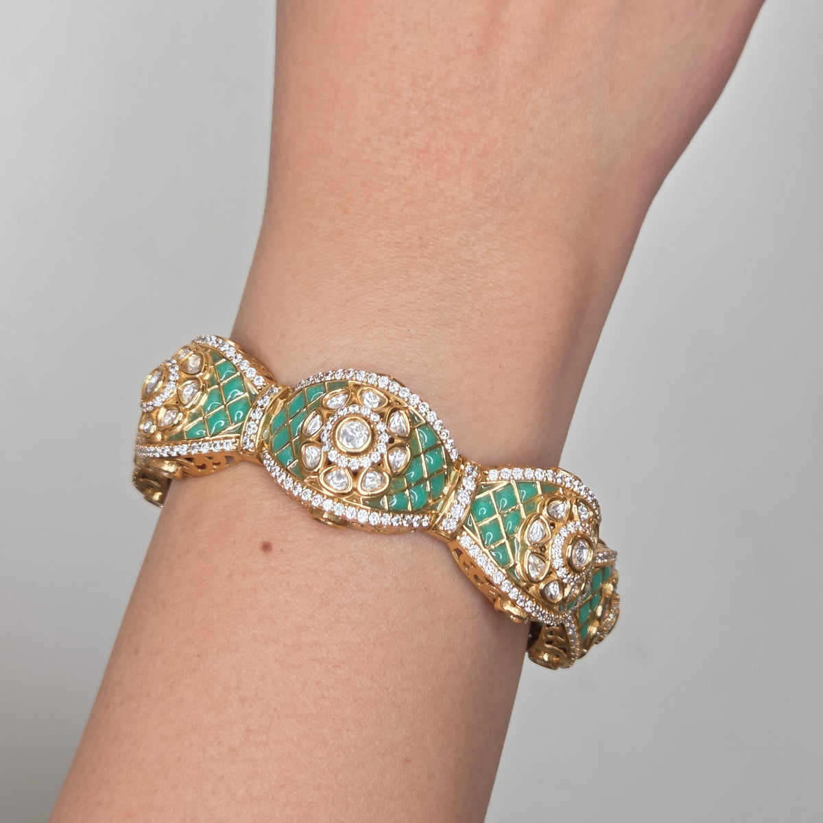 Mint Meenakari Polki Bangle
