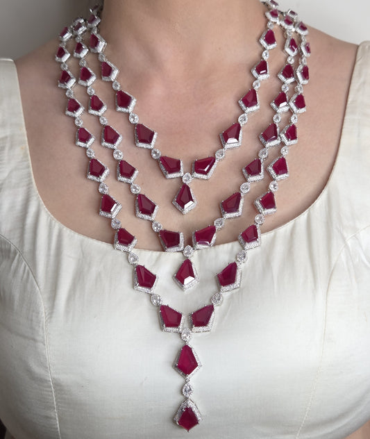Ruby Cascade Layered Necklace Set