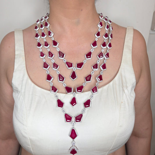 Ruby Cascade Layered Necklace Set