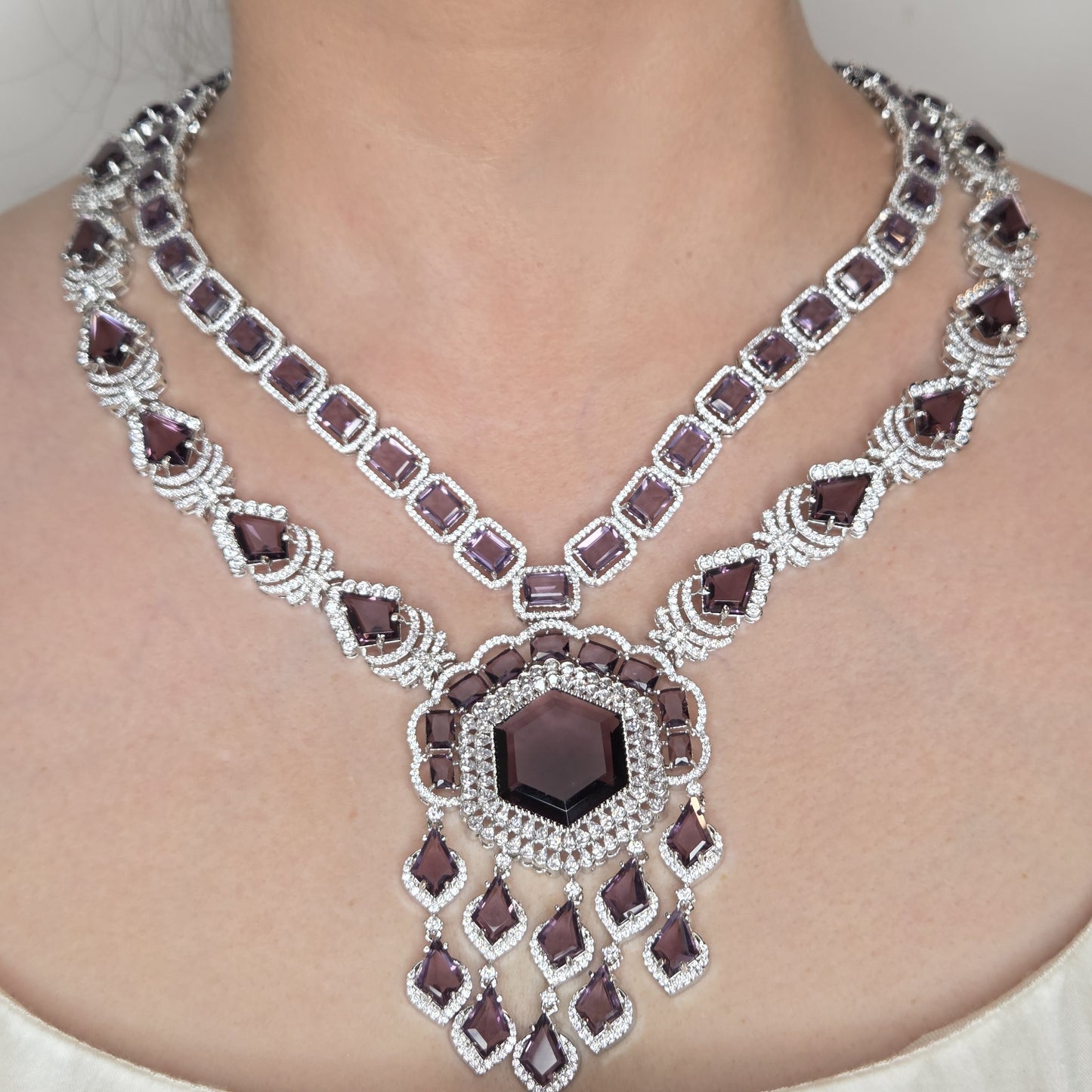 Purple Zircon Statement Necklace Set