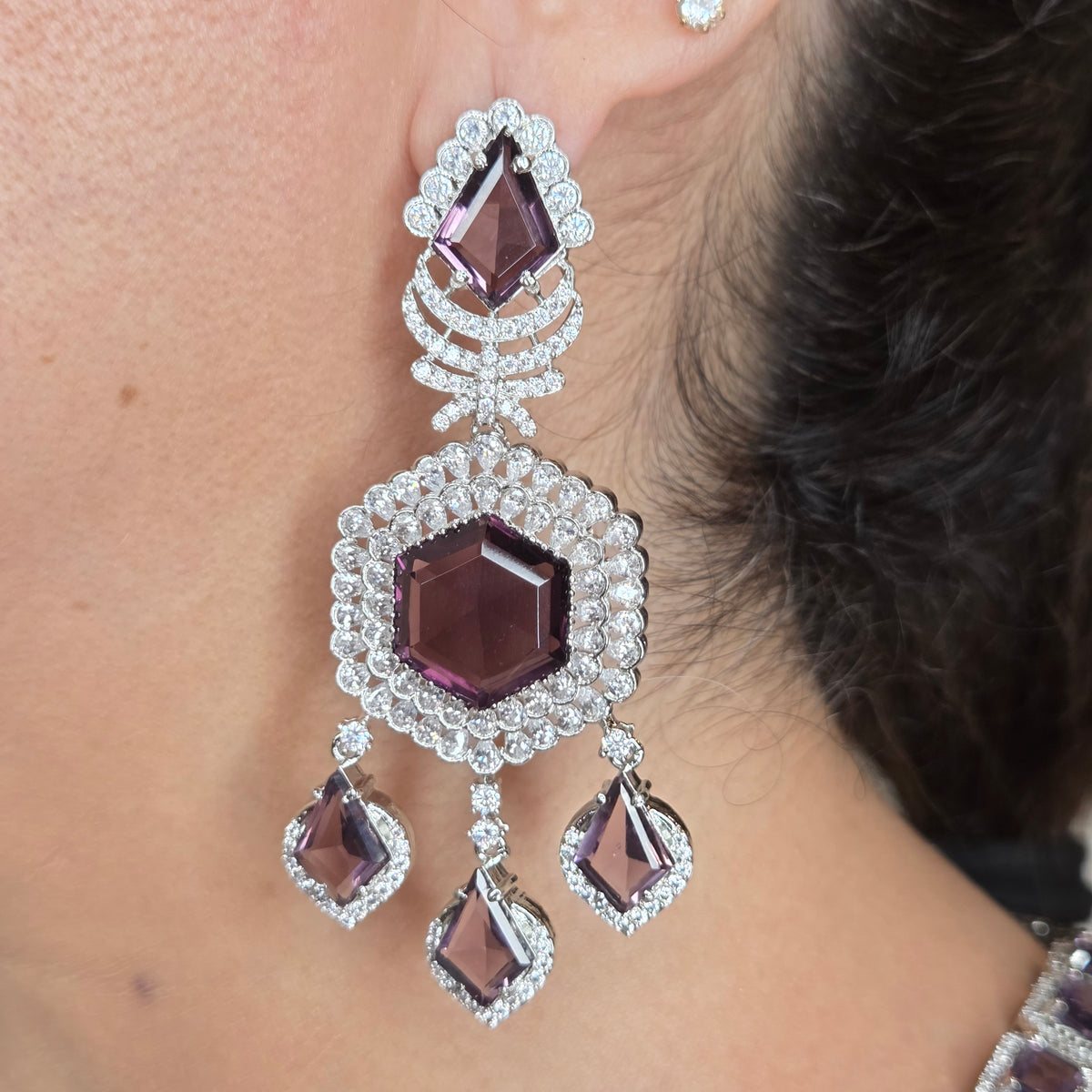 Purple Zircon Statement Necklace Set