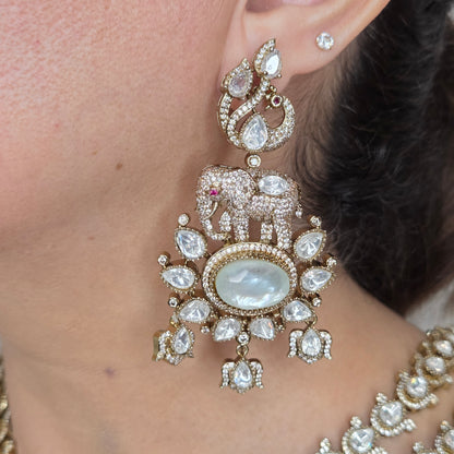 Peacock & Elephant Motif Polki Bridal Necklace Set