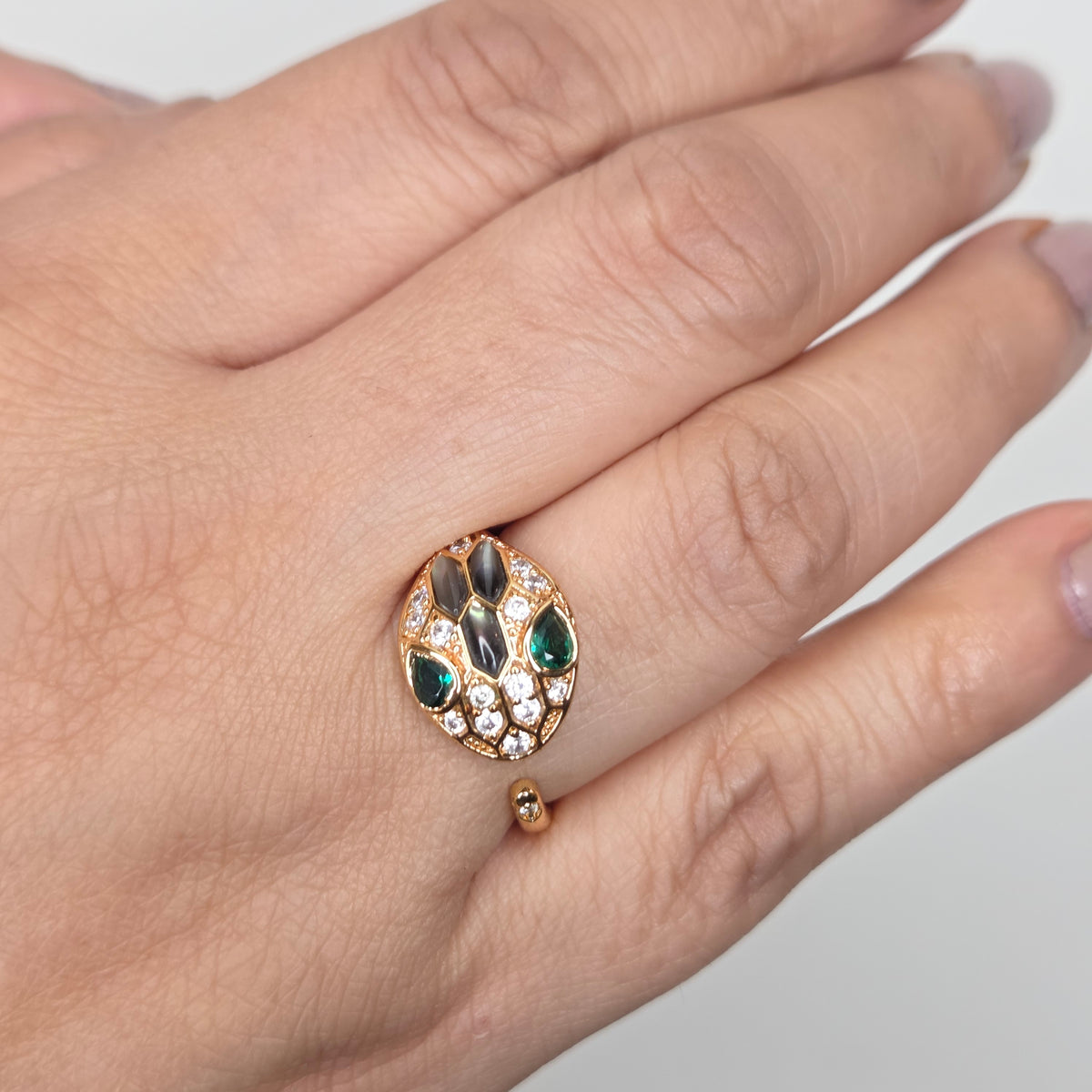 Snake Head Zircon Ring in Gold Finish