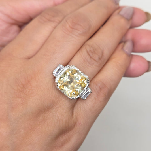 Yellow Square Zircon Solitaire Ring