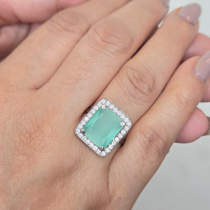 Aqua Zircon Solitaire Halo Ring