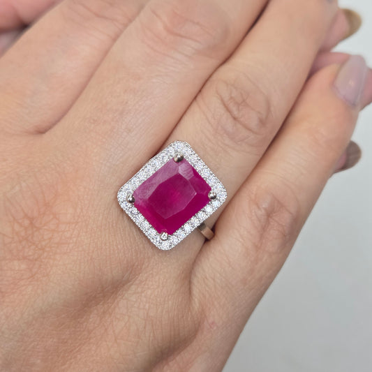 Deep Red Zircon Halo Ring
