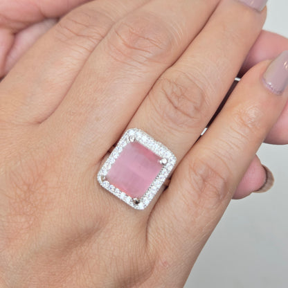 Blush Pink Zircon Crystal Halo Ring