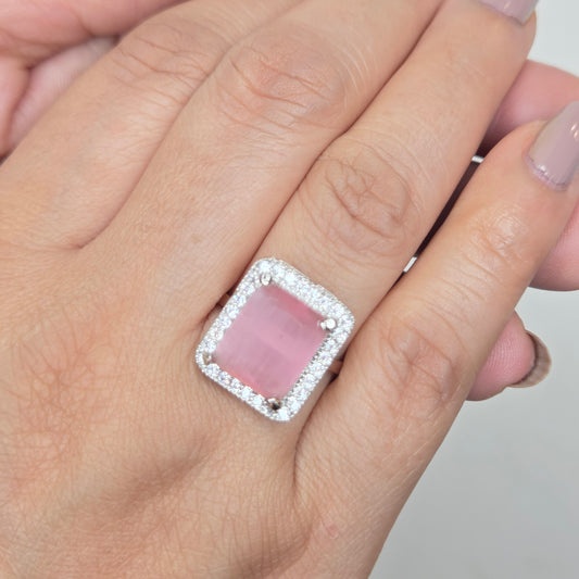 Blush Pink Zircon Crystal Halo Ring