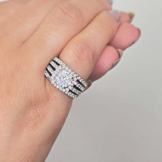 Zircon Solitaire Three Row Band Ring