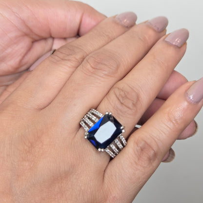 Blue Zircon Three Row Band Ring