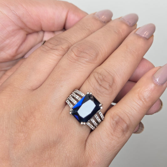 Blue Zircon Three Row Band Ring