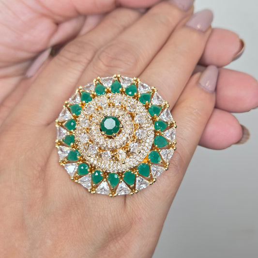Green Zircon Dome Ring in Gold Finish