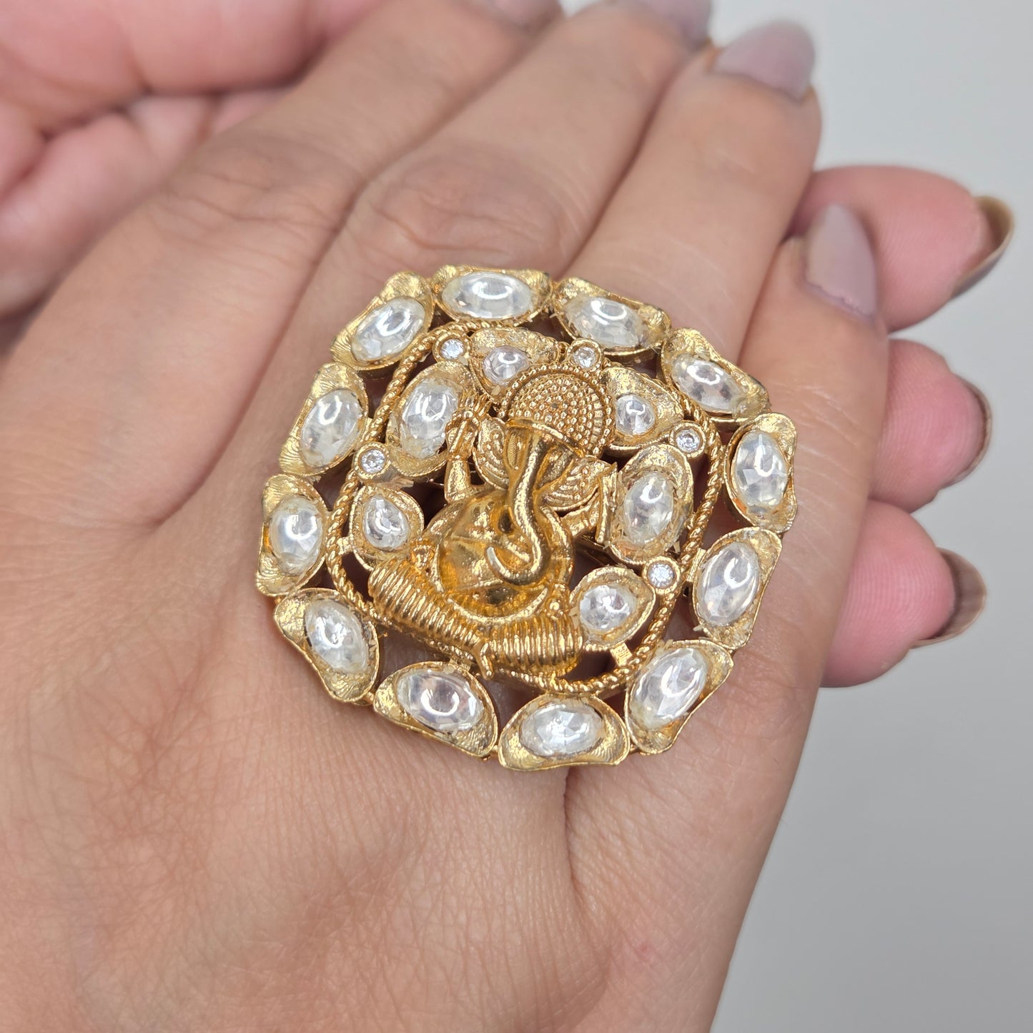 Gold Finish Kundan Ethnic Ring