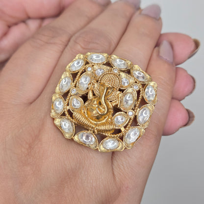 Gold Finish Kundan Ethnic Ring