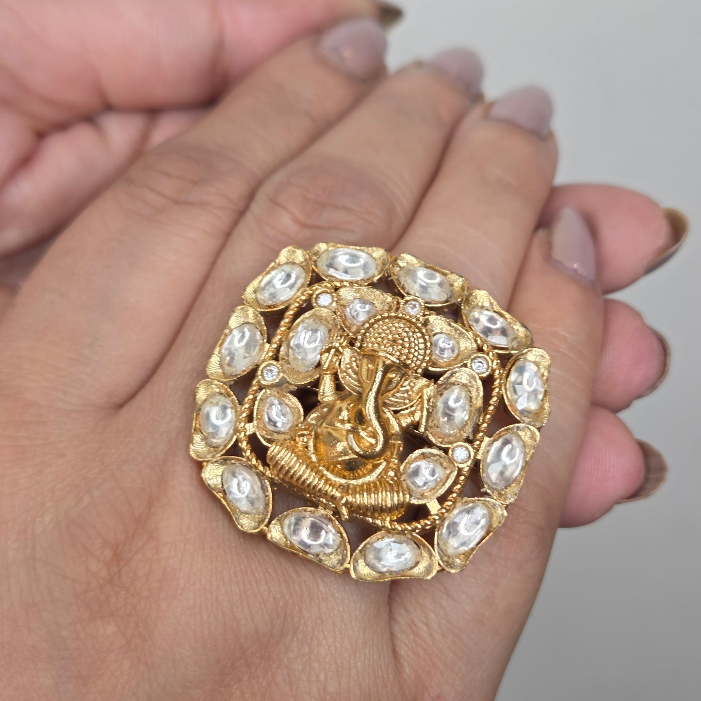 Gold Finish Kundan Ethnic Ring