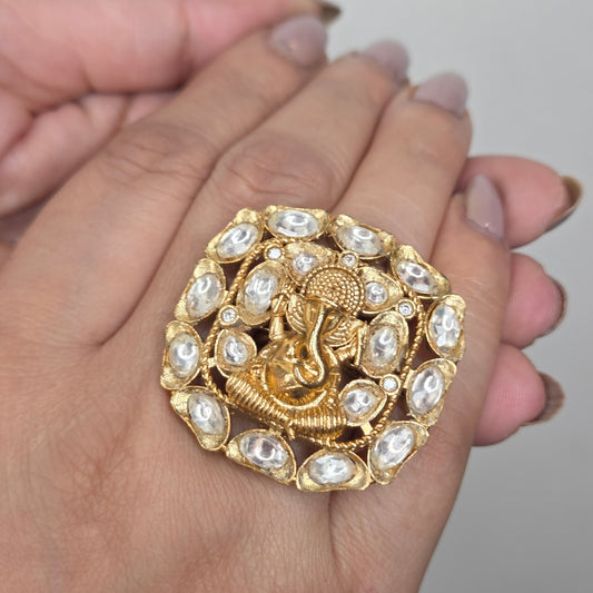 Gold Finish Kundan Ethnic Ring
