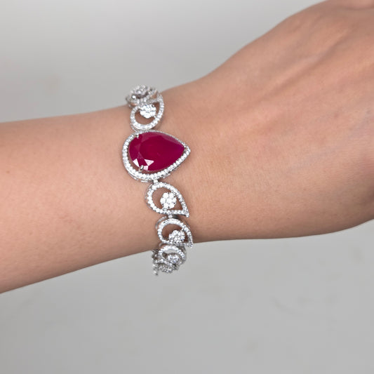 Zircon Bracelet with Red Pear Center Stone