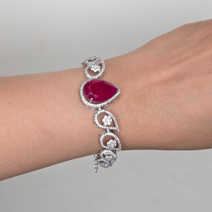 Zircon Bracelet with Red Pear Center Stone