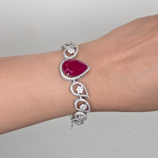 Zircon Bracelet with Red Pear Center Stone