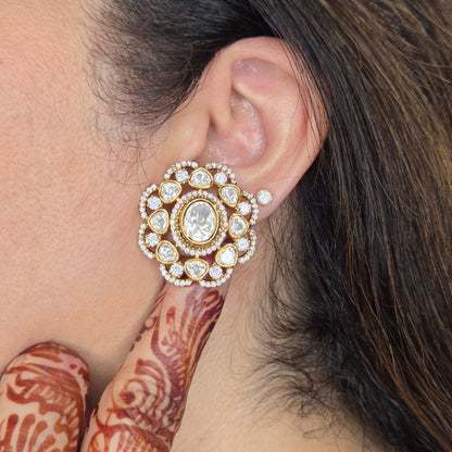 Polki and Zircon Accented Stud Earrings