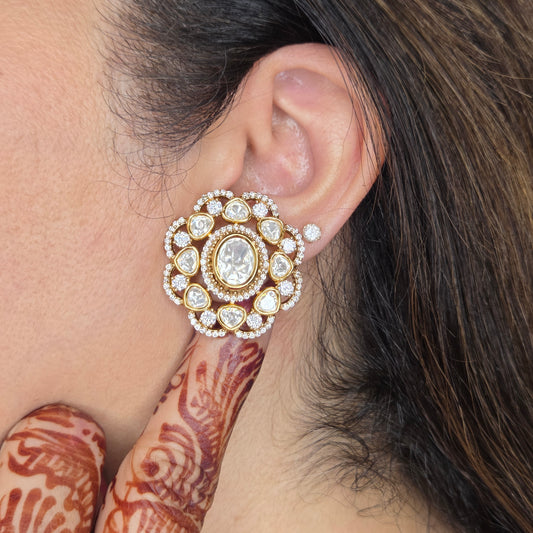 Polki and Zircon Accented Stud Earrings