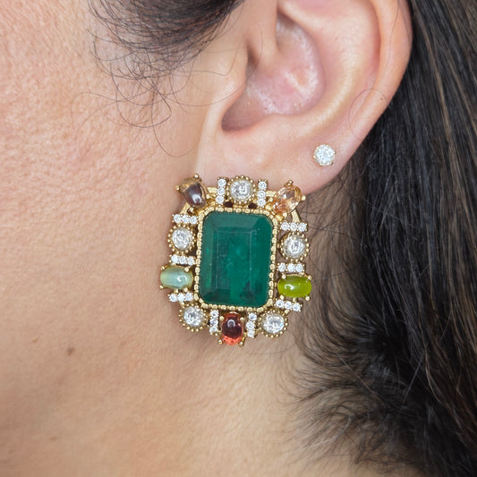 Emerald Center Multi Stone Studs