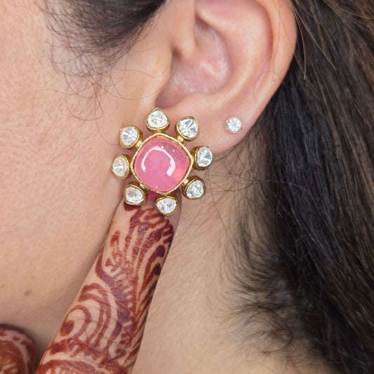 Blush Pink Studs with Floral Polki Accents