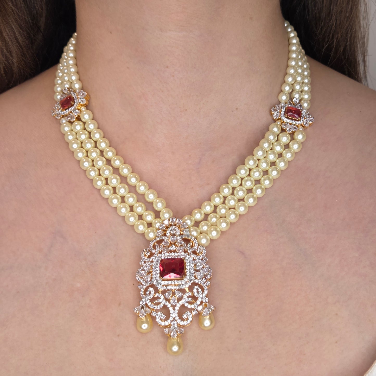 Royal Pearl Statement Zircon Necklace