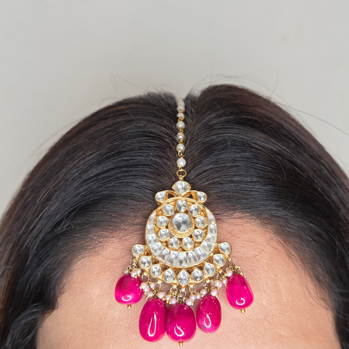 Ethnic Kundan Set with Pink Beads and Maang Tikka