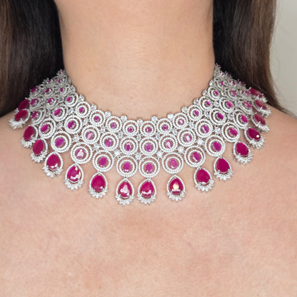 Pink Stone Studded Zircon Bridal Choker Set