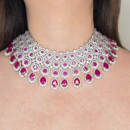 Pink Stone Studded Zircon Bridal Choker Set