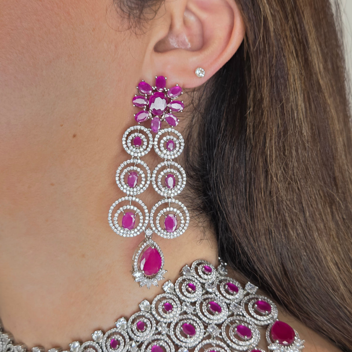 Pink Stone Studded Zircon Bridal Choker Set