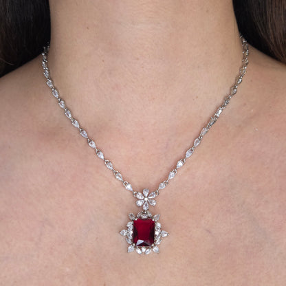 Zircon Studded Long Necklace with Earrings