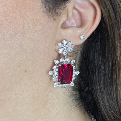 Zircon Studded Long Necklace with Earrings