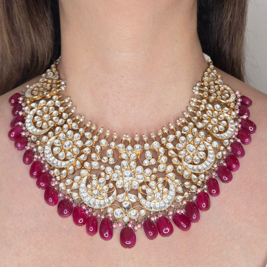 Ethnic Kundan Set with Pink Beads and Maang Tikka