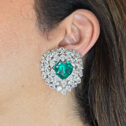 Regal Emerald Zircon Necklace Set with Heart Center Motif