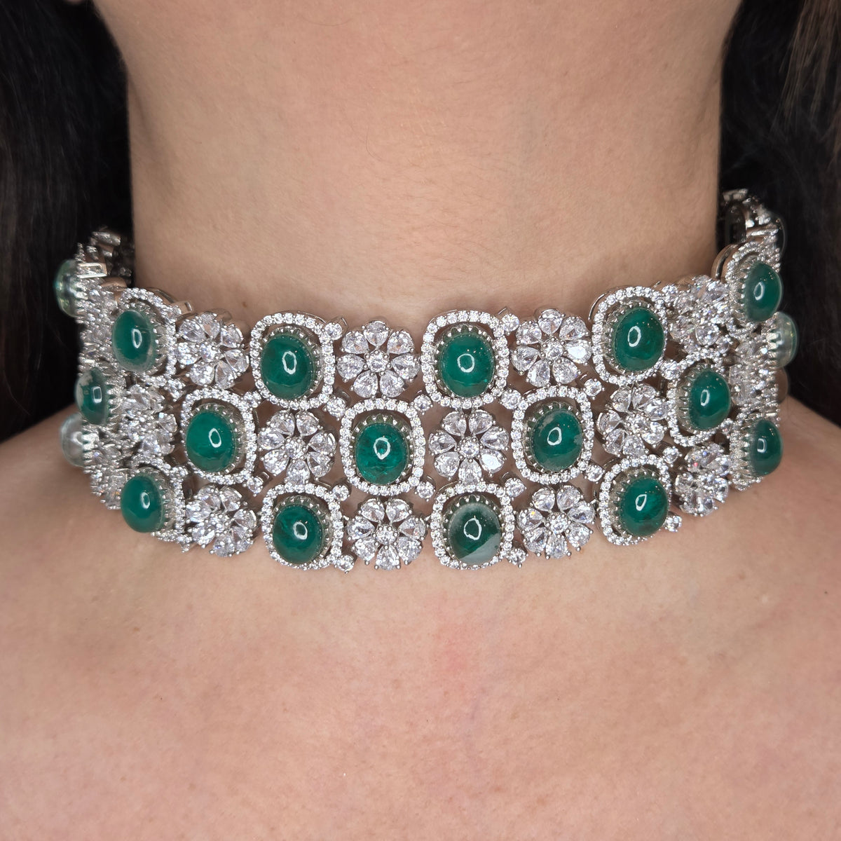 Faux Emerald and Zircon Choker Set