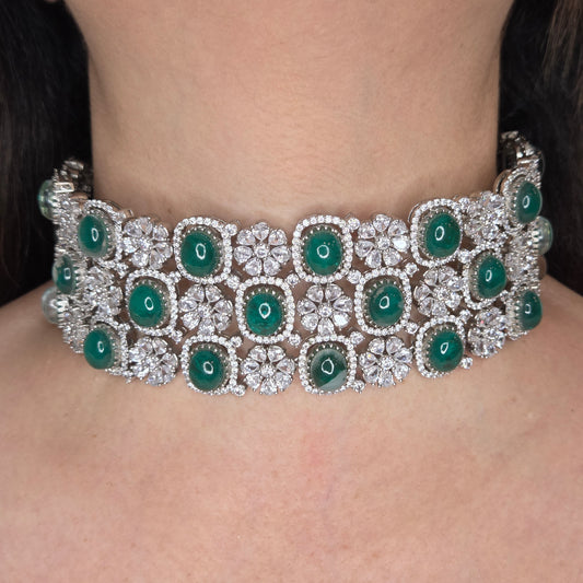 Faux Emerald and Zircon Choker Set