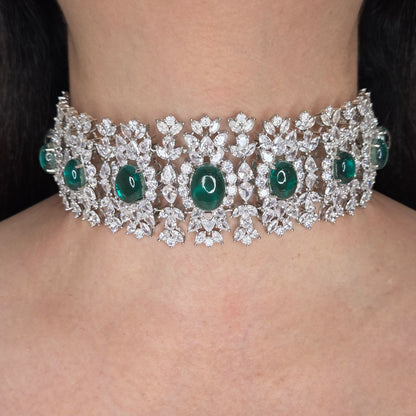 Green Floral Zircon Choker Necklace Set