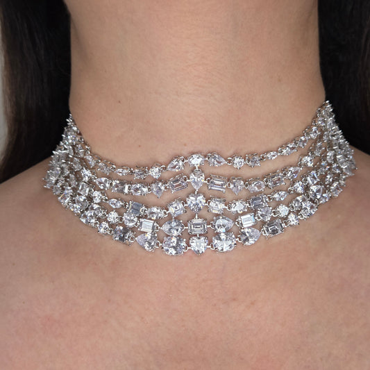 Crystal Cascade Multi-Layer Necklace Set