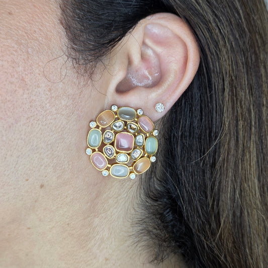 Pastel Cat-Eye Gold Finish Stone Studs