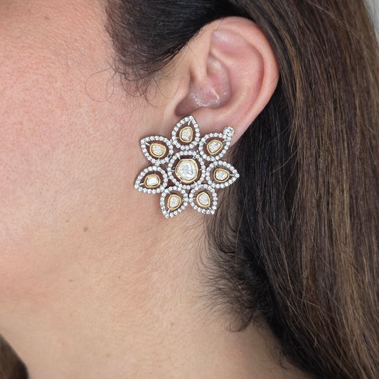 Two-Tone Kundan Floral Stud Earrings