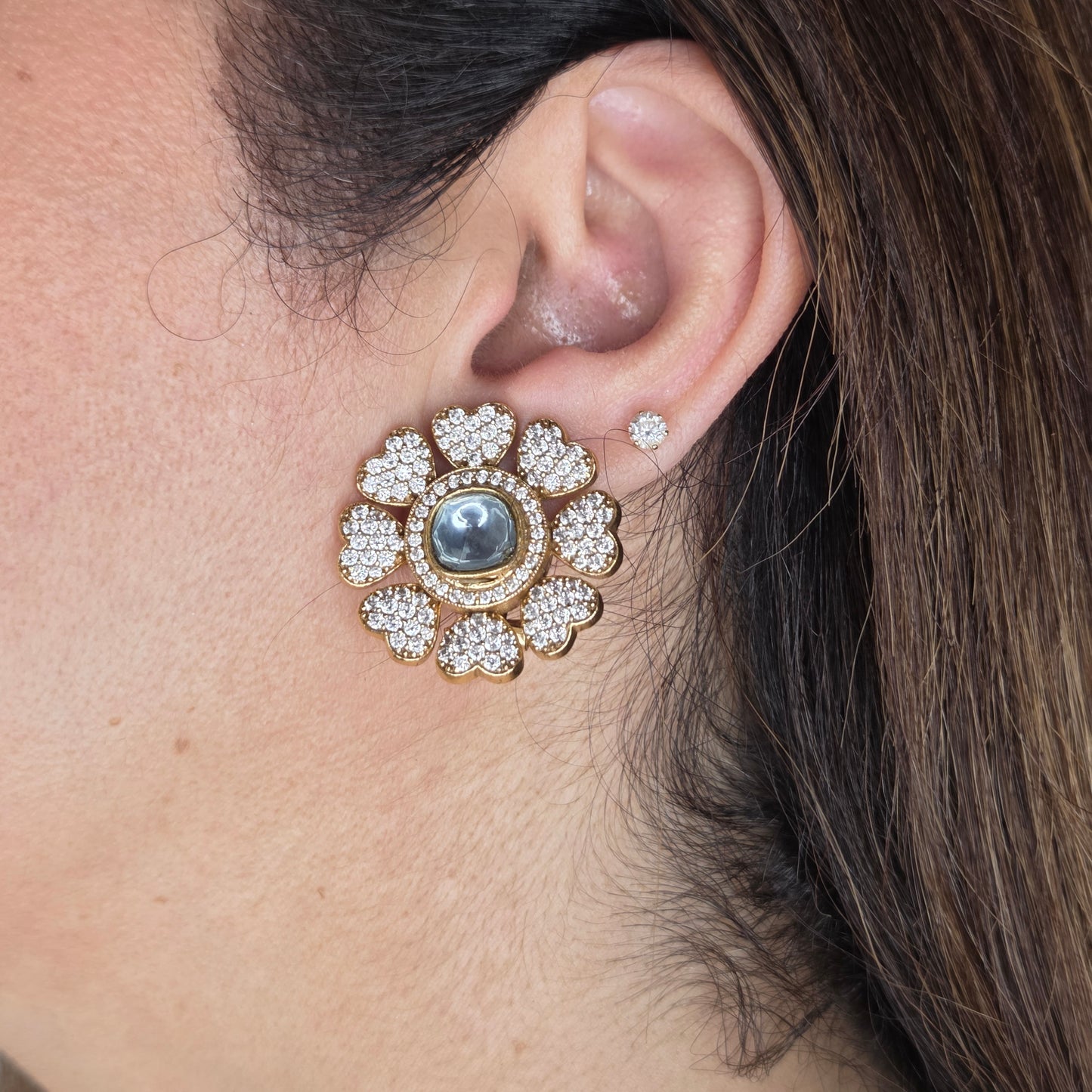 Floral Motif Zircon Studded Earrings