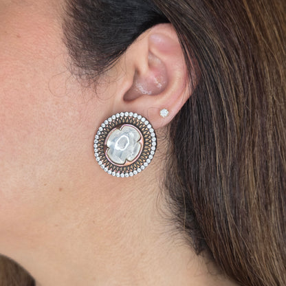 Two Tone Kundan Antique Floral Stud Earrings