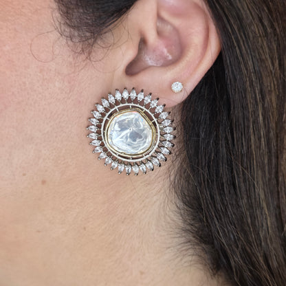 Silver Kundan Sunburst Kundan Studs