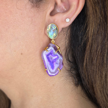 Purple Agate & Abalone Drop Earrings