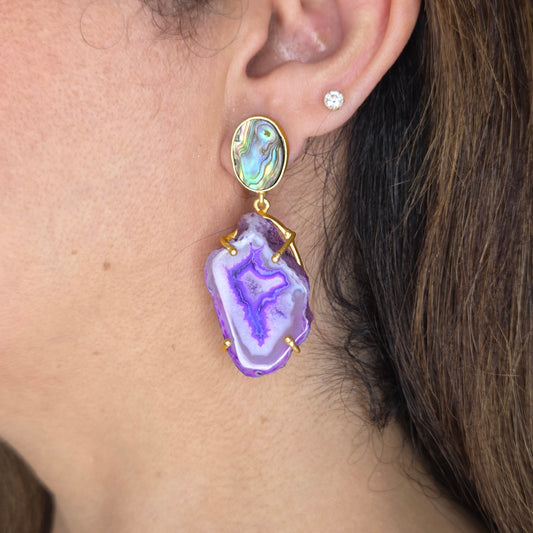 Purple Agate & Abalone Drop Earrings
