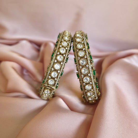 Emerald Kundan Kada Bangles