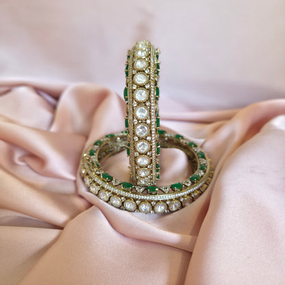 Emerald Kundan Kada Bangles