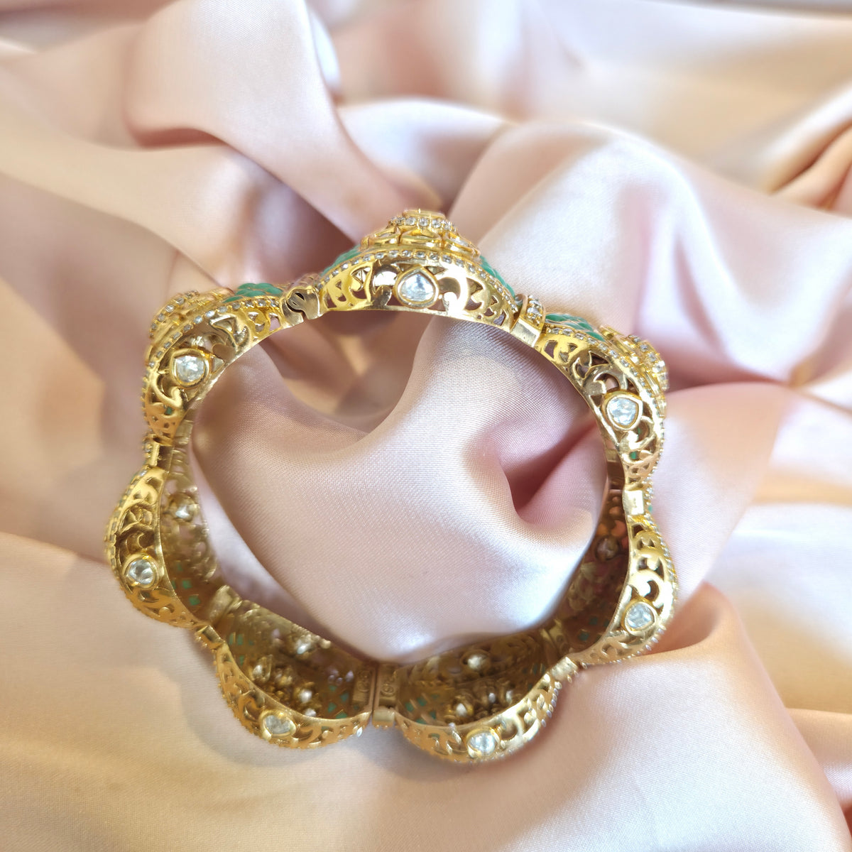 Mint Meenakari Polki Bangle